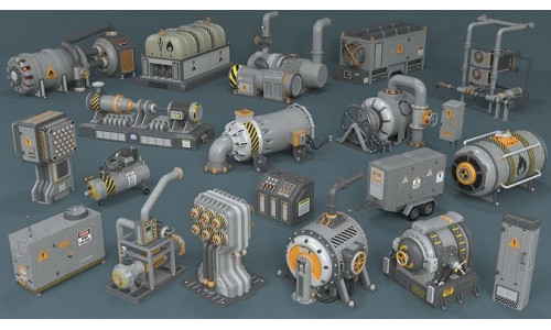 Industrial Units - 20 pieces Low-poly 3D model