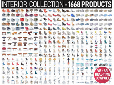 Interior Furniture Collection - 1668 MEGAPACK Low-poly 3D model