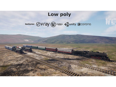 locomotive  animation passenger car with interior Low-poly 3D model