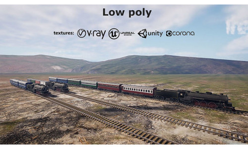 locomotive  animation passenger car with interior Low-poly 3D model