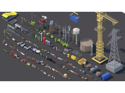 Low Poly Exterior City Street Props Pack Collection Low-poly 3D model