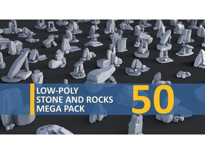 Low Poly Stone and Rocks Pack - 50 in 1 Pack Low-poly 3D model