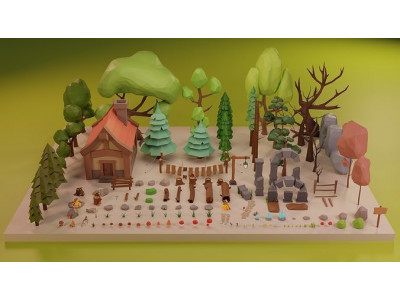 LowPoly Nature - Trees Grass and Rocks Low-poly 3D model