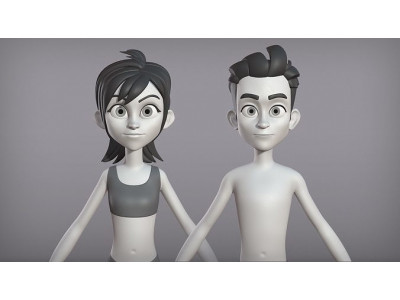Male and female cartoon characters base mesh Low-poly 3D model