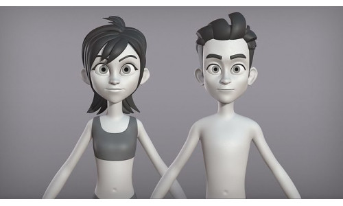 Male and female cartoon characters base mesh Low-poly 3D model