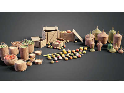 Medieval market container props Low-poly 3D model