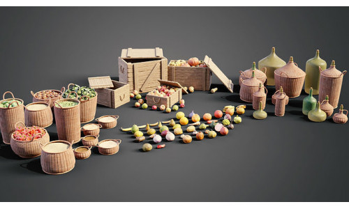 Medieval market container props Low-poly 3D model