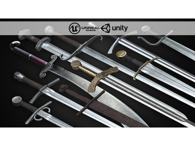 Medieval One Hand Swords with Scabbard Pack Low-poly 3D model