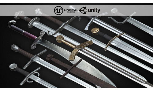 Medieval One Hand Swords with Scabbard Pack Low-poly 3D model