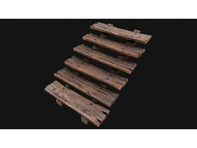 Medieval Wooden Stairs threshold Low-poly 3D model