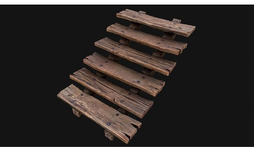 Medieval Wooden Stairs threshold Low-poly 3D model
