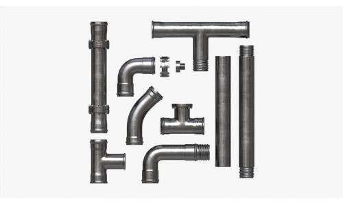 Metal Pipes with Fittings Set 3D model