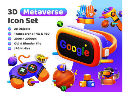 Metaverse Icon Pack 3D Model Low-poly 3D model