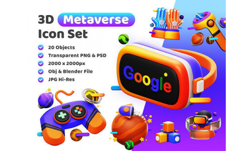 Metaverse Icon Pack 3D Model Low-poly 3D model