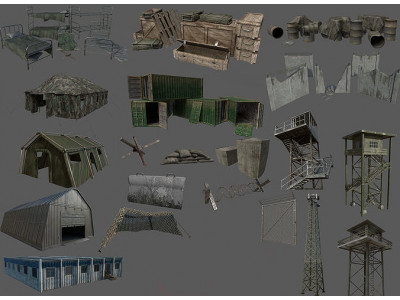 Military Base Kit Low-poly 3D model