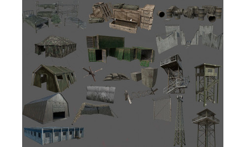 Military Base Kit Low-poly 3D model