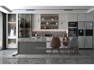 Modern Kitchen with island Refrigerator oven model 3D model 3D model