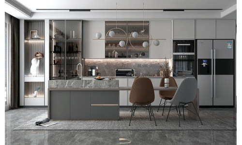 Modern Kitchen with island Refrigerator oven model 3D model 3D model