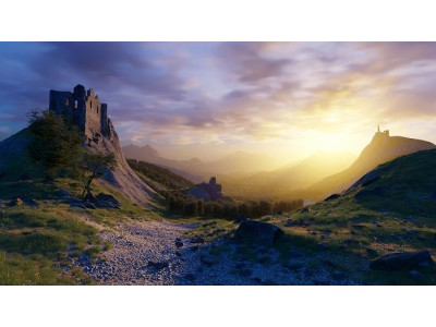 Mountain Ruins in a Beautiful Landscape 3D model