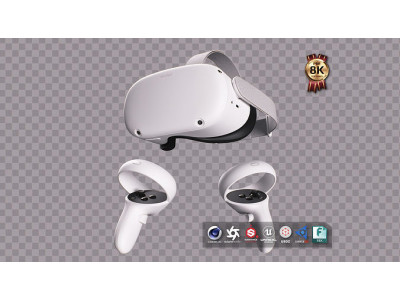 Oculus Quest 2 VR Headset with Controllers Low-poly 3D model