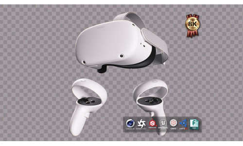 Oculus Quest 2 VR Headset with Controllers Low-poly 3D model