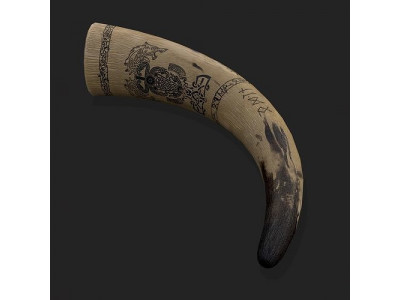 Ornate Viking Ox Horn  Low-poly 3D model