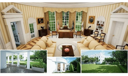 Oval Office with Exterior Low-poly 3D model
