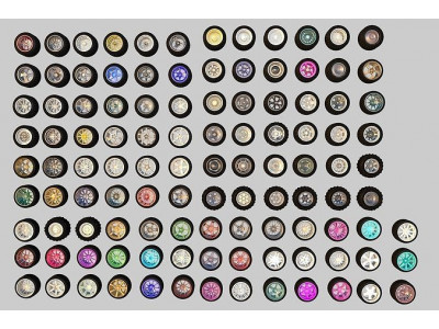 Pack of 100 unique rims tires for cars Low-poly 3D model