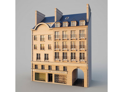 Paris building with passage Low-poly 3D model