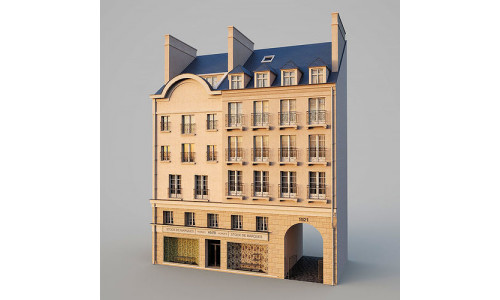 Paris building with passage Low-poly 3D model