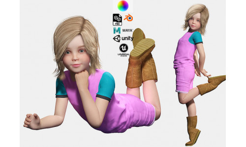 realistic girl naked and clothed ready Low-poly 3D model