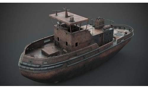 Rusted abandoned tug boat 3D model
