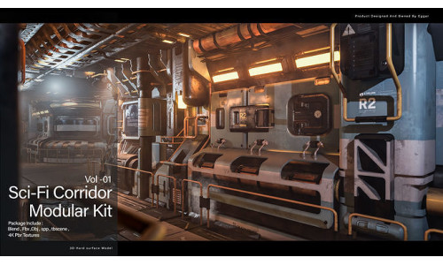 Sci-fi Corridor Modular Kit Vol 01 3D model