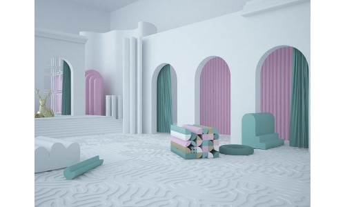 Sci fi scene with arched walls and geometric shapes 3D model