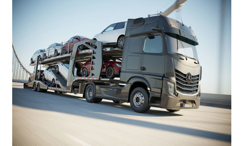 Semi-truck with car carrier trailer 3D model