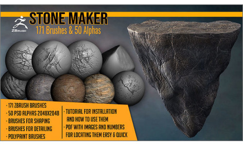 Stone Maker for ZBrush 171 ZBrush Brushes And 50 Alphas Texture