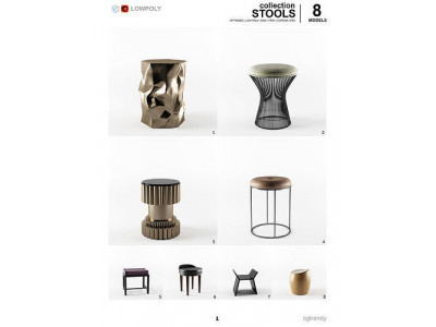 Stools Set - 8 models 3D model