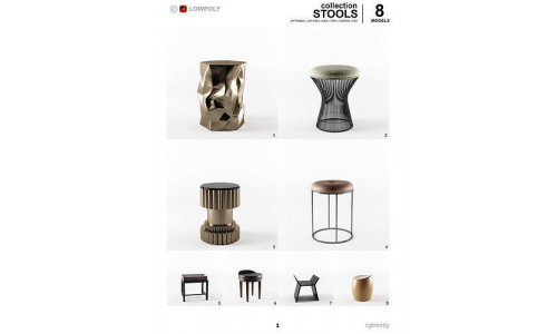 Stools Set - 8 models 3D model