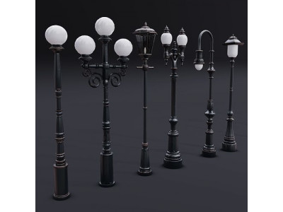 Street Lamp Set Low-poly 3D model