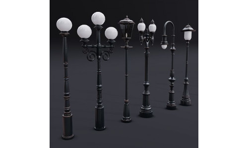 Street Lamp Set Low-poly 3D model
