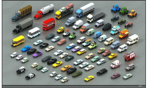 Stylized lowpoly vehicle pack with interior  Low-poly 3D model
