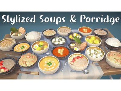 Stylized Soups and Porridge Low-poly 3D model