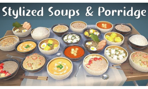 Stylized Soups and Porridge Low-poly 3D model