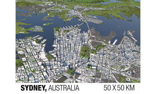 Sydney Australia 50x50km 3D City Map 3D model