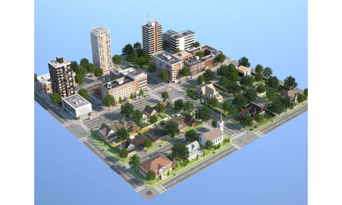 Town with suburb Low-poly 3D model