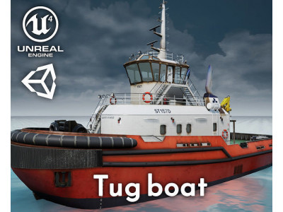 Tug Ship tugboat - low poly Low-poly 3D model