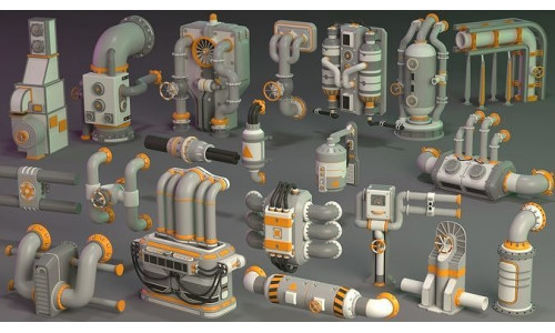 Wall Tube Mechanism Props 1 - 20 pieces 3D model