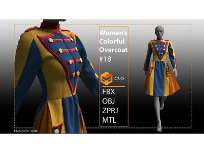 Women Colorful Overcoat 18  CLO3D ZPRJ FBX OBJ MTL 3D model