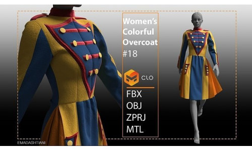 Women Colorful Overcoat 18  CLO3D ZPRJ FBX OBJ MTL 3D model