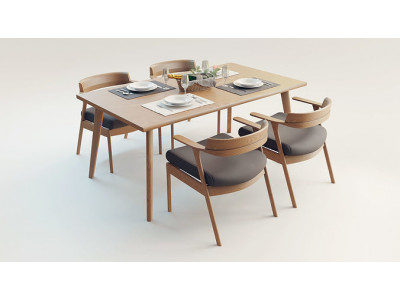 Wooden Dining Table and Chairs Set  3D model